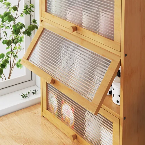 Miniatura 6 de Gdrasuya10 Armario de almacenamiento de despensa de cocina de 3 niveles, armario de despensa de bambú con 3 puertas, estante de almacenamiento