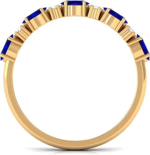 Miniatura 16 de Natural Blue Sapphire Diamond Wedding Band, AAA Quality, Blue Sapphire East West Ring For Women - Ideal For Gift