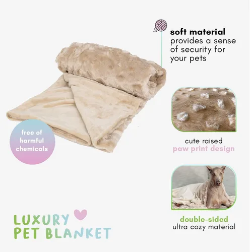 Miniatura 5 de Petique Manta de terciopelo para mascotas, súper suave para gatos y perros, felpa de poliéster de doble cara, bonito diseño de huellas de patas