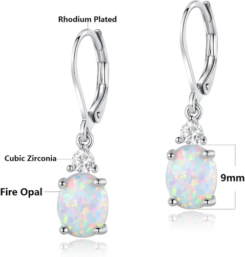 Miniatura 2 de GEMSME - Aretes colgantes de ópalo de lágrima chapados en oro blanco para mujer, Oro blanco