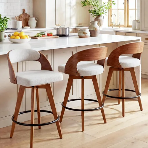 Miniatura 4 de MEKLIBA Juego de 2 taburetes de bar de altura de mostrador para isla de cocina, silla de bar tapizada moderna de 26.8 pulgadas, taburetes giratorios
