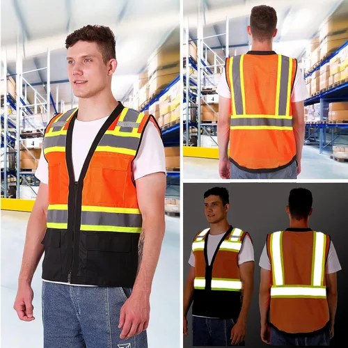 Miniatura 6 de ProtectX - Chaleco de seguridad de alta visibilidad con 6 bolsillos, clase 2 reflectante, de alta visibilidad, para hombres y mujeres, chaleco