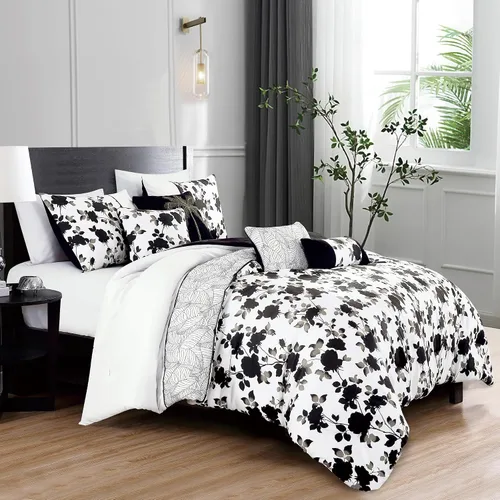 Miniatura 31 de ESCA Juego de edredón floral morado Queen - 7 piezas de ropa de cama botánica ciruela malva