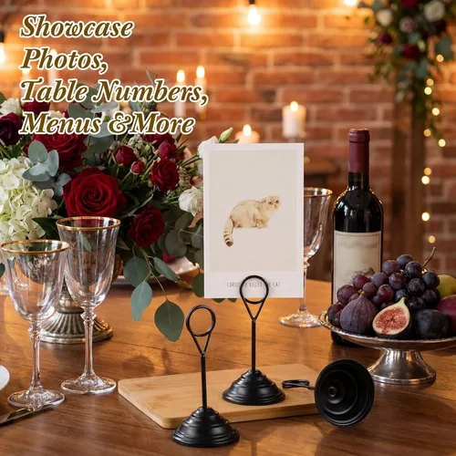Miniatura 5 de 12 soportes de metal para números de mesa, soportes de mesa para fotos, menús, notas, Navidad, boda, restaurante, banquete, cumpleaños (negro)