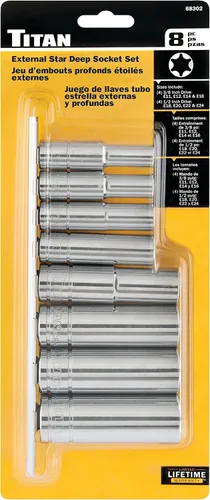 Miniatura 2 de Titan 68302 Juego de llaves de vaso de 8 piezas de 3/8 pulgadas y 1/2 pulgadas con forma de estrella externa
