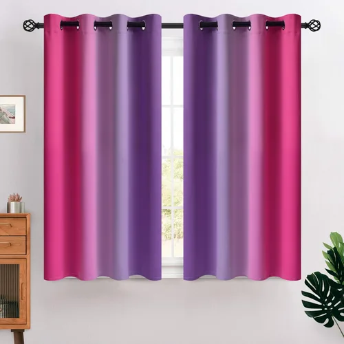 Miniatura 125 de COSVIYA Cortinas 100% Opacas Azul Degradado con Lazos Ajustables para Cocina Aislamiento Térmico Oscurecimiento de Habitación Cenefa con Bolsillo