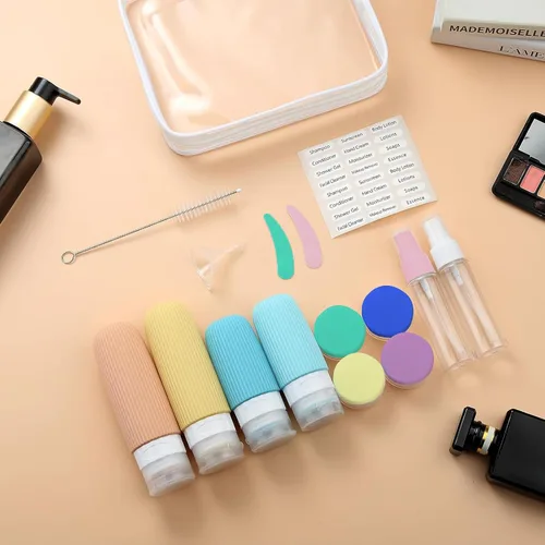 Miniatura 3 de Paquete de 16 botellas de viaje para artículos de tocador, botellas de viaje de silicona a prueba de fugas aprobadas por la TSA para artículos