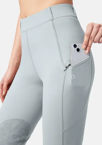 Miniatura 4 de SANTINY Pantalones de equitación para mujer con bolsillos con cremallera, mallas de escuela con parche en la rodilla, pantalones ecuestres para mujer