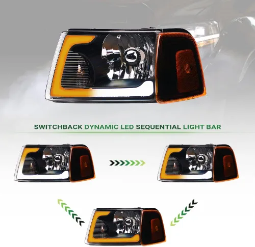 Miniatura 7 de 7422448582543 Compatible con 2001-2011 Ford Ranger Switchback Barra de tira LED secuencial de luces delanteras con carcasa negra y lámparas de señal