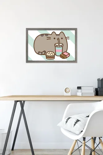Miniatura 6 de Trends International Pusheen - Póster de pared de alimentos, 14.725 x 22.375 pulgadas, versión enmarcada de madera de granero