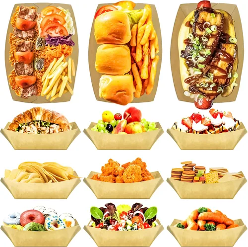 Miniatura 5 de Paquete de 50 bandejas de papel desechables de 3 libras, bandeja de papel kraft grande de alta resistencia, cuencos para aperitivos, palomitas