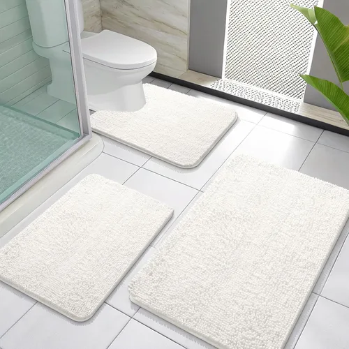 Miniatura 97 de OLANLY Juego de Alfombras de Baño de 3 Piezas, Tapetes de Baño de Chenilla Suave y Absorbente y Alfombra de Contorno en Forma de U para Inodoro