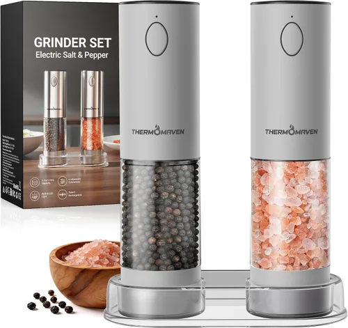Miniatura 11 de ThermoMaven Juego de molinillo eléctrico para sal y pimienta de mayor capacidad, salero y pimentero recargable de 110ml con luz LED, molinillo