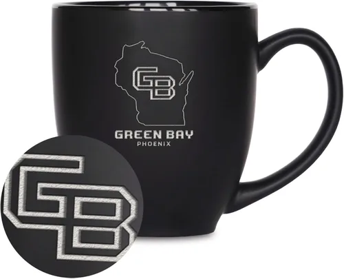Miniatura 322 de Rico Industries - Taza de cerámica mate negra con grabado láser estándar de 15oz para NCAA (escuelas T & U) - Para bebidas calientes o frías