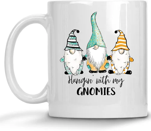 Divertida taza de cerámica de gnomo, taza de café Hangin with my Gnomies, regalos para adultos, taza de café, día de San Valentín, cumpleaños,