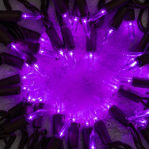 Miniatura 4 de YULETIME - Luces de Navidad LED púrpuras con cable marrón, 33 pies, 100 unidades, juego de luces de cadena certificadas por UL, calidad comercial