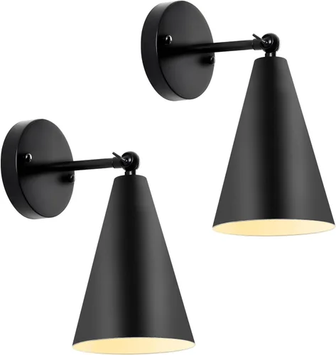 Apliques de pared industriales vintage, paquete de 2 – Luces modernas negras ajustables de 240° para dormitorio, sala de estar, pasillo y cocina