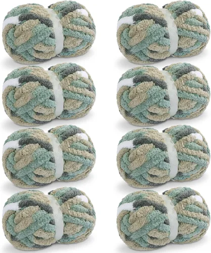 Miniatura 28 de MABOZOO Hilo Grueso Tie Dye para Tejer a Ganchillo Paquete de 8, Hilo de Chenilla Jumbo Esponjoso, Hilo de Felpa Suave Voluminoso, Hilo Gigante