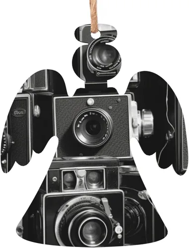 Christmas Wooden Ornaments Retro Cool Camera Collection Xmas Tree Hanging Angel Shape Christmas Hanging Decoration for New Year Holiday Party Decor 1