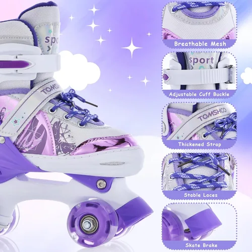 Miniatura 5 de TOMSHOO Patines de ruedas para niños y niñas de 3 a 5, 5 a 8, 6 a 12, 4 tamaños, patines ajustables con ruedas iluminadas, para regalo de cumpleaños