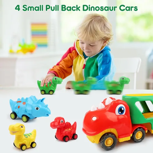 Miniatura 4 de Nicmore Juguetes para niños pequeños, camión de dinosaurios para niños: juguetes para niños de 2, 3, 4, 5 años, camión transportador de dinosaurios