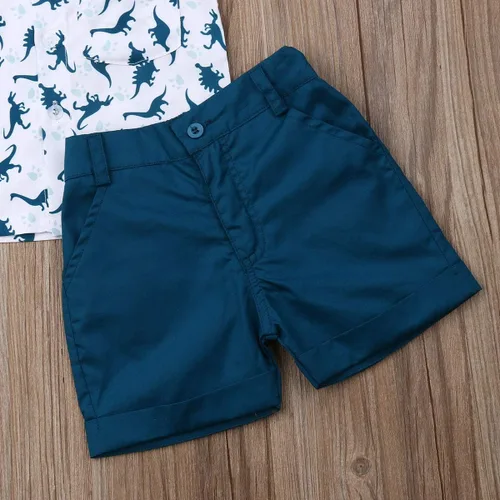 Miniatura 84 de Conjunto de camisa de manga corta con botones y pantalones cortos casuales con diseño de flamingo, para bebés y niños de 1 a 6 años, atuendos