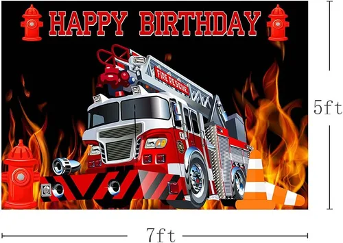 Miniatura 3 de MEHOFOND Telón de fondo de cumpleaños para camión de bomberos de 7 x 5 pies, decoración de fiesta de cumpleaños, accesorios para cabina de fotos