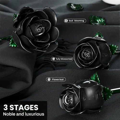 Miniatura 7 de Juego de construcción de ramo de rosas negras para mujeres adultas, paquete de 12 colecciones botánicas, regalo para Navidad, día de San Valentín