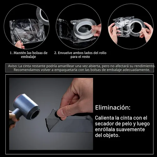Miniatura 7 de Art3d Cinta de doble cara resistente (10 pies), sin rastros, extraíble, reutilizable, lavable, cinta multiusos como se ve en la televisión