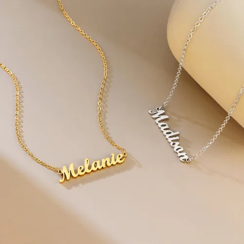 Miniatura 3 de SANNYRA Collar con nombre personalizado chapado en oro real de 18 quilates con placa de nombre, regalo de joyería para mujeres y niñas