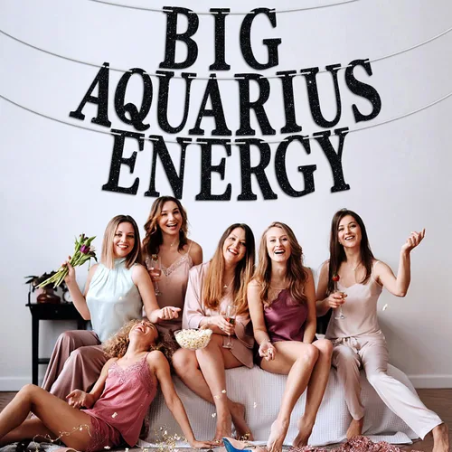 Miniatura 3 de Big Aquarius Energy Banner, temporada de acuario enero/febrero decoración de pastel de cumpleaños – 12 suministros de decoración de fiesta