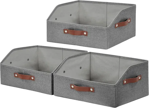Miniatura 9 de Bagnizer Organizadores y almacenamiento de armario, contenedores de almacenamiento trapezoidales de lino con asas, organizador de estantes plegables