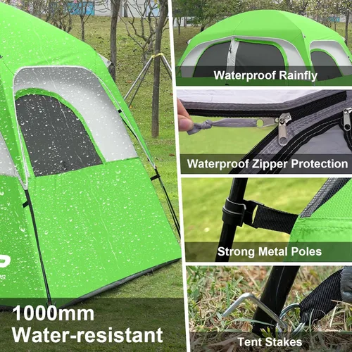Miniatura 3 de CAMPROS CP Upgraded 6/8 Person Camping Tents, Waterproof Windproof Family Tent with Larger Mesh Windows & Door, Double Layer, Easy Set Up, Verde-6