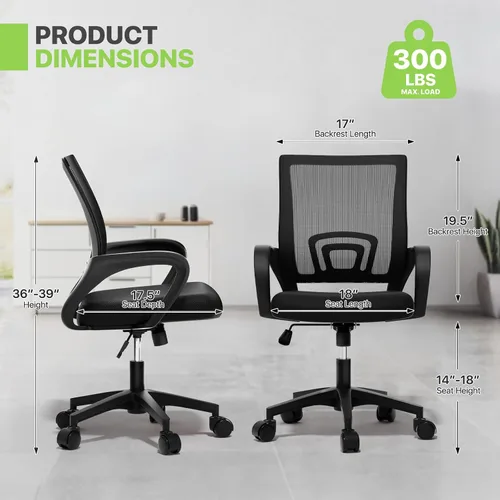 Miniatura 3 de Magshion Silla de oficina, silla ergonómica de escritorio de malla con respaldo medio, silla de computadora con ruedas con soporte lumbar y cómodos
