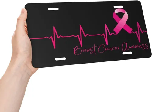 Miniatura 3 de Placa de matrícula de aluminio con cinta rosa de concientización para sobrevivientes de cáncer de mama, 6 x 12 pulgadas, cubierta de metal