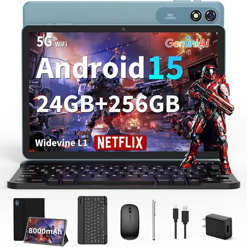 Tablet Android 2026 de 10 pulgadas, tableta Android 15 con teclado, 24 GB+256 GB+2 TB expandir, tabletas 2 en 1 con Gemini AI, 8 núcleos, 8000 mAh,