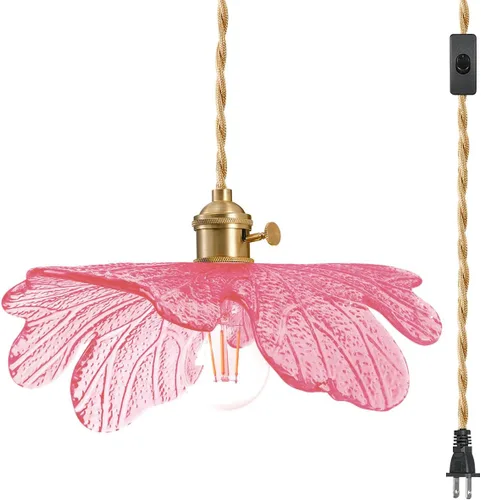 Miniatura 10 de Luz Colgante Enchufable de Cristal Verde Iluminación Colgante de 14.75 pies Luz Colgante con Cable de Enchufe 1-Luz Lámpara Colgante de Latón