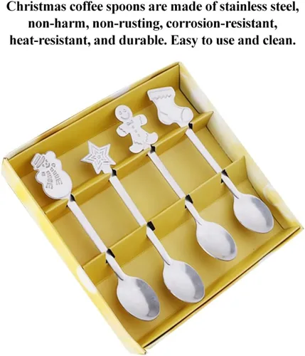 Miniatura 9 de Cucharas de café navideñas de acero inoxidable, cucharas de té de postre para helado, bebida caliente, 12