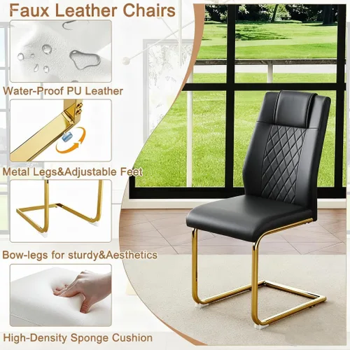 Miniatura 5 de Juego de mesa de comedor de cristal de 63 pulgadas para 6, juego de mesa de comedor moderno para 6, mesa de vidrio templado con patas negras