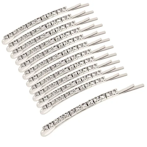 Miniatura 3 de 12 Piezas de Horquillas con Diamantes de Imitación, Pinzas para el Cabello de Metal Plateado, Horquillas de Diamantes de Imitación con Cristales