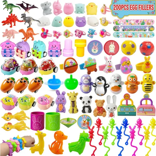 SQZUWIT 200 piezas de rellenos de huevos de Pascua, rellenos de cestas esenciales, juguetes pequeños de miny, surtido a granel, regalo para niños,