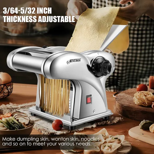 Miniatura 7 de NEWTRY Máquina eléctrica para hacer pasta, máquina para hacer pasta, cortador de rodillo de masa, grosor ajustable, acero inoxidable, 110 V