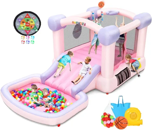 Miniatura 8 de AKEYDIY Castillo inflable para interiores y exteriores con soplador, castillo de salto con doble tobogán, castillo inflable duradero para patio
