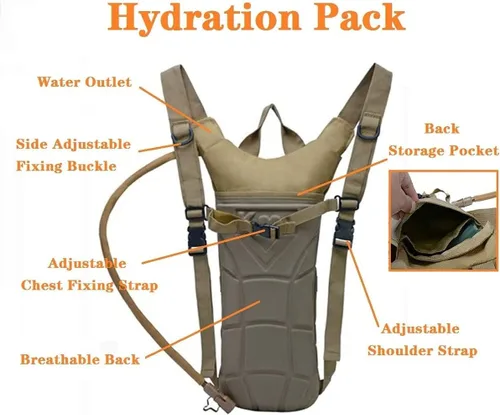 Miniatura 4 de Bolsa de agua táctica de 3L para vejiga, mochila de camello para senderismo al aire libre, camping, militar, portátil, hidratación, bolsa