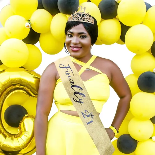 Miniatura 4 de Banda y tiara dorada de cumpleaños número 21, decoraciones y decoración para tartas, corona de finalmente 21