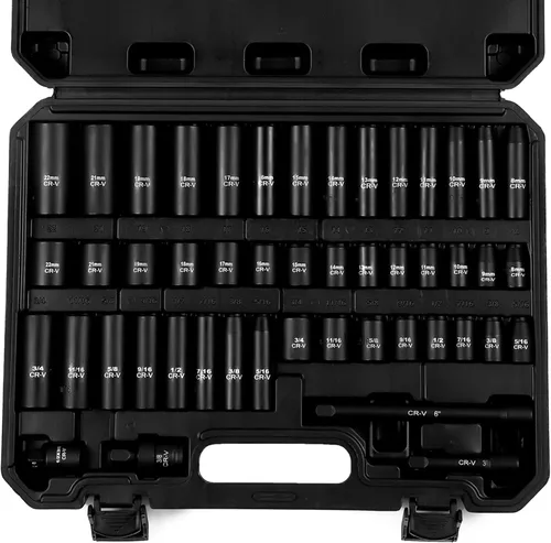 Miniatura 10 de Reniteco Juego de 64 piezas de llaves de 3/8 pulgadas, SAE (5/16"-1") y métricas (0.236 in-0.945 in), profundas y superficiales, llave de trinquete
