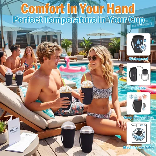 Miniatura 5 de Boao 12 fundas para vaso de neopreno reutilizables con asa, funda aislada para taza para café helado, bebida fría, anticondensación, sin sudor