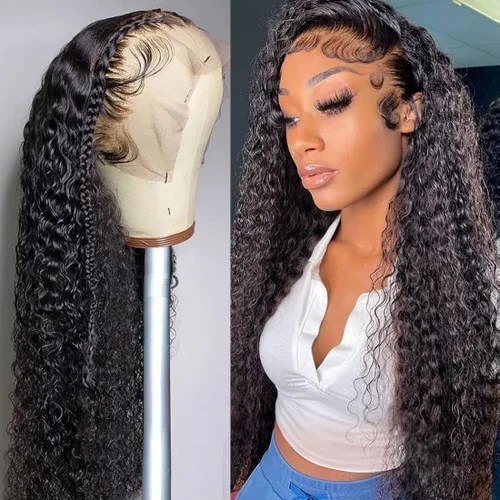 Miniatura 7 de JIETAI Peluca de cabello humano rizado de 13 x 6 pulgadas, peluca de encaje frontal de onda profunda, densidad del 180%, sin pegamento, peluca
