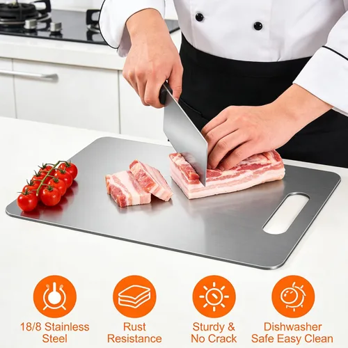 Miniatura 3 de Paquete de 3 tablas de cortar de acero inoxidable, tablas de cortar para cocina de 13 x 9 pulgadas, 11.8 x 7.87 pulgadas, 9.4 x 5.9 pulgadas, tabla