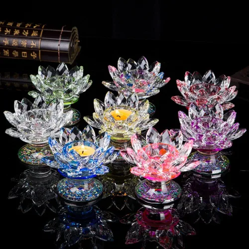 Miniatura 8 de Portavelas de loto de cristal, portavelas de flor de loto, soporte para velas votivas de pétalos de loto con base de cristal, candelabro de loto